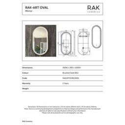 RAK Ceramics Rak Art Oval 450X1000mm Led Illuminated Bathroom Mirror With Touch Sensor & Demister Pad, Brushed Gold - thumbnail 2