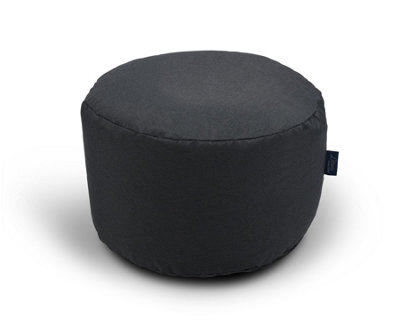 Littens Slate Grey Linen Look Round Footstool Bean Bag Pouffe Ottoman Low Seat 45Cm X 25Cm - image 1