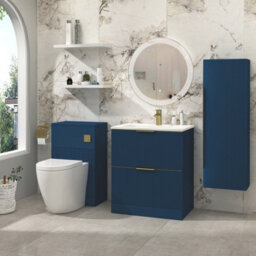 Royal Bathrooms Evora 700mm Midnight Blue Fluted Floor Standing Bathroom Vanity Unit 2 Drawer Cabinet With Stone Basin & Brushed Brass Handles - thumbnail 2