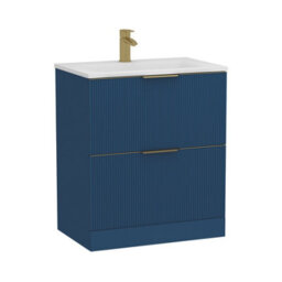 Royal Bathrooms Evora 700mm Midnight Blue Fluted Floor Standing Bathroom Vanity Unit 2 Drawer Cabinet With Stone Basin & Brushed Brass Handles - thumbnail 6