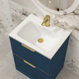 Royal Bathrooms Evora 700mm Midnight Blue Fluted Floor Standing Bathroom Vanity Unit 2 Drawer Cabinet With Stone Basin & Brushed Brass Handles - thumbnail 5