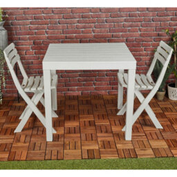 Urbn-Living Urbnliving White Plastic Garden Dining Table And Foldable Chair Set Outdoor Patio Furniture - thumbnail 2