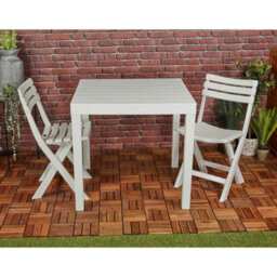 Urbn-Living Urbnliving White Plastic Garden Dining Table And Foldable Chair Set Outdoor Patio Furniture - thumbnail 1