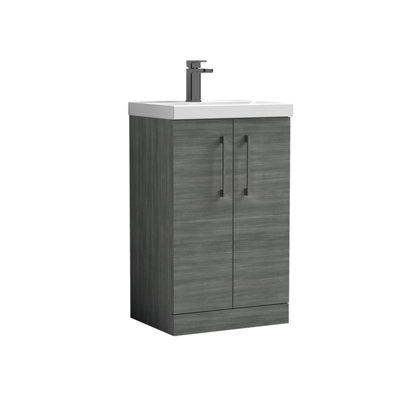 Balterley Bramshall Modern Bathroom 2 Soft Close Door & Mid-Edge Vanity Unit Basin, Anthracite Woodgrain, 500mm - image 1