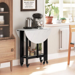 Folding Dining Table, Drop Leaf Table With Open Shelf, White Marble - thumbnail 6