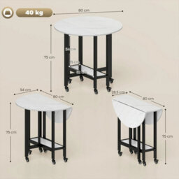 Folding Dining Table, Drop Leaf Table With Open Shelf, White Marble - thumbnail 3