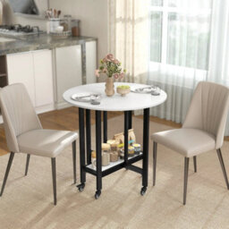 Folding Dining Table, Drop Leaf Table With Open Shelf, White Marble - thumbnail 2