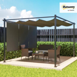 Outsunny 3 X 4M Metal Pergola With Retractable Roof And Roller Shade, Grey - thumbnail 1