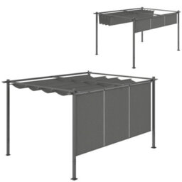 Outsunny 3 X 4M Metal Pergola With Retractable Roof And Roller Shade, Grey - thumbnail 2