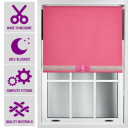Fuchsia Blackout Roller Blind With Silver Diamante & Fuchsia Bow Free Cut Down Service By Furnished - (W)150Cm X (L)210Cm