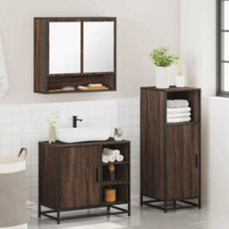 Berkfield 3 Piece Bathroom Furniture Set Brown Oak Engineered Wood - thumbnail 4