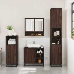 Berkfield 3 Piece Bathroom Furniture Set Brown Oak Engineered Wood - thumbnail 3