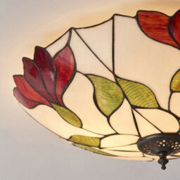 Tiffany Glass Semi Flush Ceiling Light Red Flower Round Inverted Shade I00035 - thumbnail 4