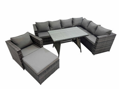 Fimous Rattan Garden Furniture Patio Furniture Sets With Dining Table Big Stool Chair Dark Grey Mixed - image 1