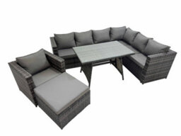 Fimous Rattan Garden Furniture Patio Furniture Sets With Dining Table Big Stool Chair Dark Grey Mixed - thumbnail 1