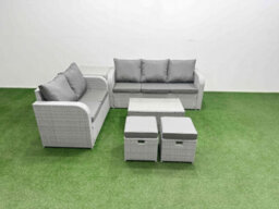 Fimous 7 Seater Pe Rattan Wicker Garden Furniture Set Rectangular Coffee Table 3 Seater Sofa Love Sofa 2 Stools Side Table - thumbnail 1