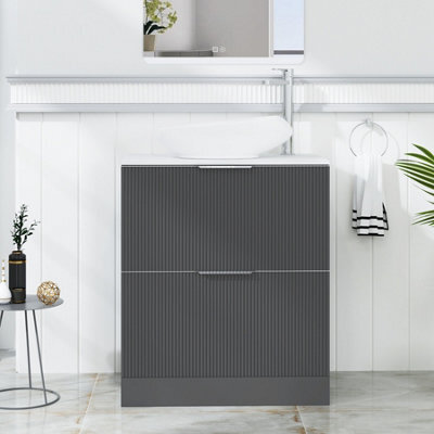 Royal Bathrooms Evora 700mm Graphite Grey Fluted Floor Standing Countertop Vanity Unit 2 Drawer With Nova Basin - image 1