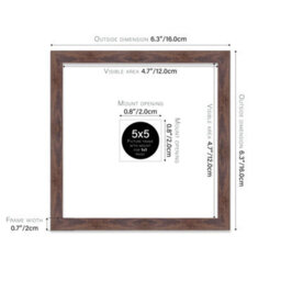 "5X5"" Walnut Picture Frame - 5X5"" Square Frame With 1X1"" Mount For 5X5""/1X1"" Pictures Vintage Style Wall Art, 1 Pack" - thumbnail 2