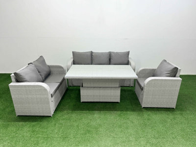 Fimous Pe Wicker 6 Seater Outdoor Rattan Furniture Sofa Sets Adjustable Lifting Dining Or Coffee Table Light Grey - image 1