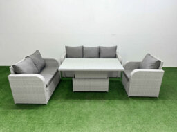 Fimous Pe Wicker 6 Seater Outdoor Rattan Furniture Sofa Sets Adjustable Lifting Dining Or Coffee Table Light Grey - thumbnail 1