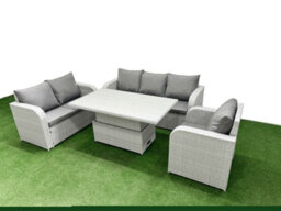 Fimous Pe Wicker 6 Seater Outdoor Rattan Furniture Sofa Sets Adjustable Lifting Dining Or Coffee Table Light Grey - thumbnail 2