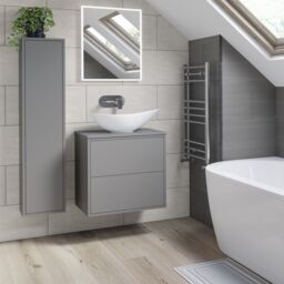 Grasmere Tall Matt Grey Single Wall-Mounted Bathroom Cabinet (H)129.5Cm (W)30Cm - thumbnail 2
