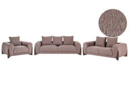 Wyld And Coco Novahome Brown Boucle 6-Seater Sofa Set - Armchair, 2-Seater And 3-Seater With Solid Rubberwood Legs - thumbnail 3
