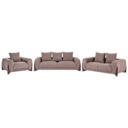 Wyld And Coco Novahome Brown Boucle 6-Seater Sofa Set - Armchair, 2-Seater And 3-Seater With Solid Rubberwood Legs - thumbnail 1