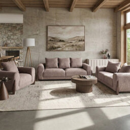 Wyld And Coco Novahome Brown Boucle 6-Seater Sofa Set - Armchair, 2-Seater And 3-Seater With Solid Rubberwood Legs - thumbnail 2