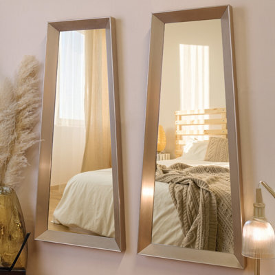 Biznest Set Of 2 Asymmetric Sleek Metallic Finish Frame Mirror Wall Mounted Champagne Gift Idea Irregular Edge Home Deco 98X41X6Cm - image 1