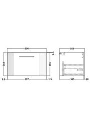 Hudson Reed Deco 600mm Wall Hung Single Drawer Unit-Satin Grey - thumbnail 2