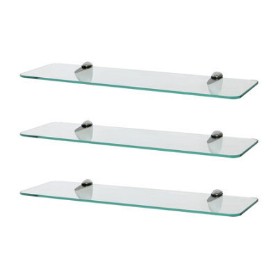 Harbour Housewares 3X Rounded Floating Glass Shelves - 50Cm - Silver Brackets - Bathroom Shower Storage Vanity Display Unit Shelf - image 1