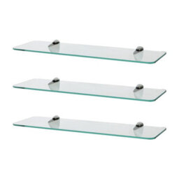 Harbour Housewares 3X Rounded Floating Glass Shelves - 50Cm - Silver Brackets - Bathroom Shower Storage Vanity Display Unit Shelf - thumbnail 1