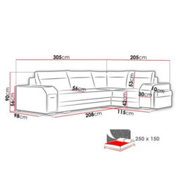 Alvares Living Room Corner Sofa Bed With Sleeping Function Upholstered Back 2 Storage 305X205X90Cm Mustard Left - thumbnail 8
