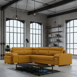 Alvares Living Room Corner Sofa Bed With Sleeping Function Upholstered Back 2 Storage 305X205X90Cm Mustard Left - thumbnail 1