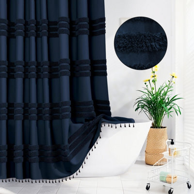 INHOUSOLU HOME DÉCOR Inhousolu Home Decor Stylish Woven Shower Curtain 256Gsm Boho Tufted Striped Waterproof - image 1