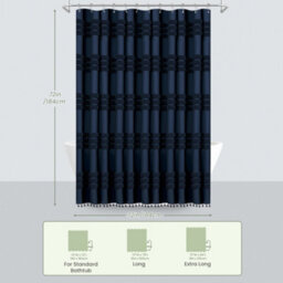 INHOUSOLU HOME DÉCOR Inhousolu Home Decor Stylish Woven Shower Curtain 256Gsm Boho Tufted Striped Waterproof - thumbnail 2