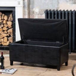 Davenport Bonded Leather Storage Ottoman - Black - thumbnail 2