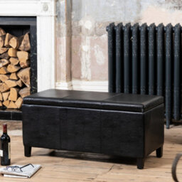 Davenport Bonded Leather Storage Ottoman - Black