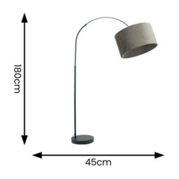 Valuelights Louis Black Arched Curved Floor Lamp With Grey Velvet Drum Lamp Shade And Led Bulb - thumbnail 4