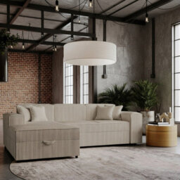 Santos L Corner Sofa Bed For Living Room Chipboard Frame Polyurethane Foam 253X166X79Cm Beige Left - thumbnail 1