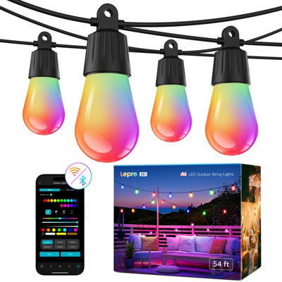 Lepro Zb1 Ai Smart Outdoor String Lights 15M, Ip65 Festoon Lights Warm White&rgb Works With Alexa, Bluetooth&2.4G Wifi, No Remote - image 1