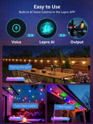 Lepro Zb1 Ai Smart Outdoor String Lights 15M, Ip65 Festoon Lights Warm White&rgb Works With Alexa, Bluetooth&2.4G Wifi, No Remote - thumbnail 2