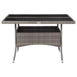 Vidaxl Outdoor Dining Table Grey Poly Rattan And Glass - thumbnail 2