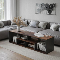Large Wooden Coffee Table With Storage Shelves Modern - thumbnail 3