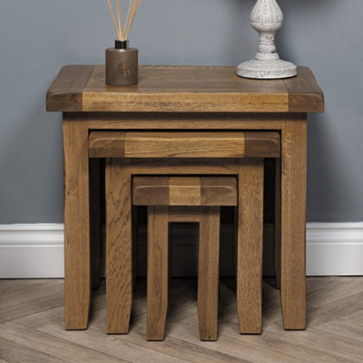 Elm Home And Garden Rustic Wooden Oak Nest Of Three 3 Tables Side End Lamp  50Cm High X 54Cm Wide X 37Cm Deep Fully Assembled - image 1