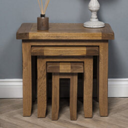 Elm Home And Garden Rustic Wooden Oak Nest Of Three 3 Tables Side End Lamp  50Cm High X 54Cm Wide X 37Cm Deep Fully Assembled - thumbnail 1