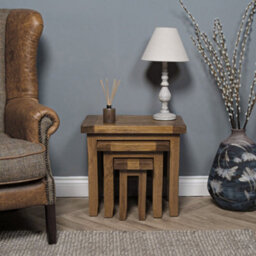 Elm Home And Garden Rustic Wooden Oak Nest Of Three 3 Tables Side End Lamp  50Cm High X 54Cm Wide X 37Cm Deep Fully Assembled - thumbnail 2