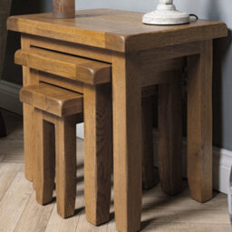 Elm Home And Garden Rustic Wooden Oak Nest Of Three 3 Tables Side End Lamp  50Cm High X 54Cm Wide X 37Cm Deep Fully Assembled - thumbnail 3