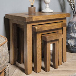 Elm Home And Garden Rustic Wooden Oak Nest Of Three 3 Tables Side End Lamp  50Cm High X 54Cm Wide X 37Cm Deep Fully Assembled - thumbnail 4